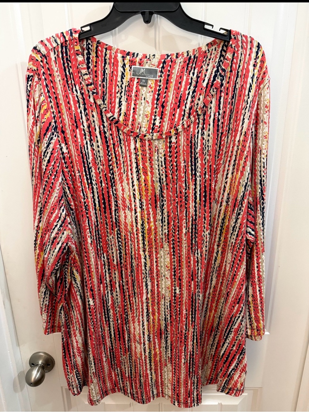 JM Collection Women’s Red Multi-Stripe Scoop Neck Top 3x